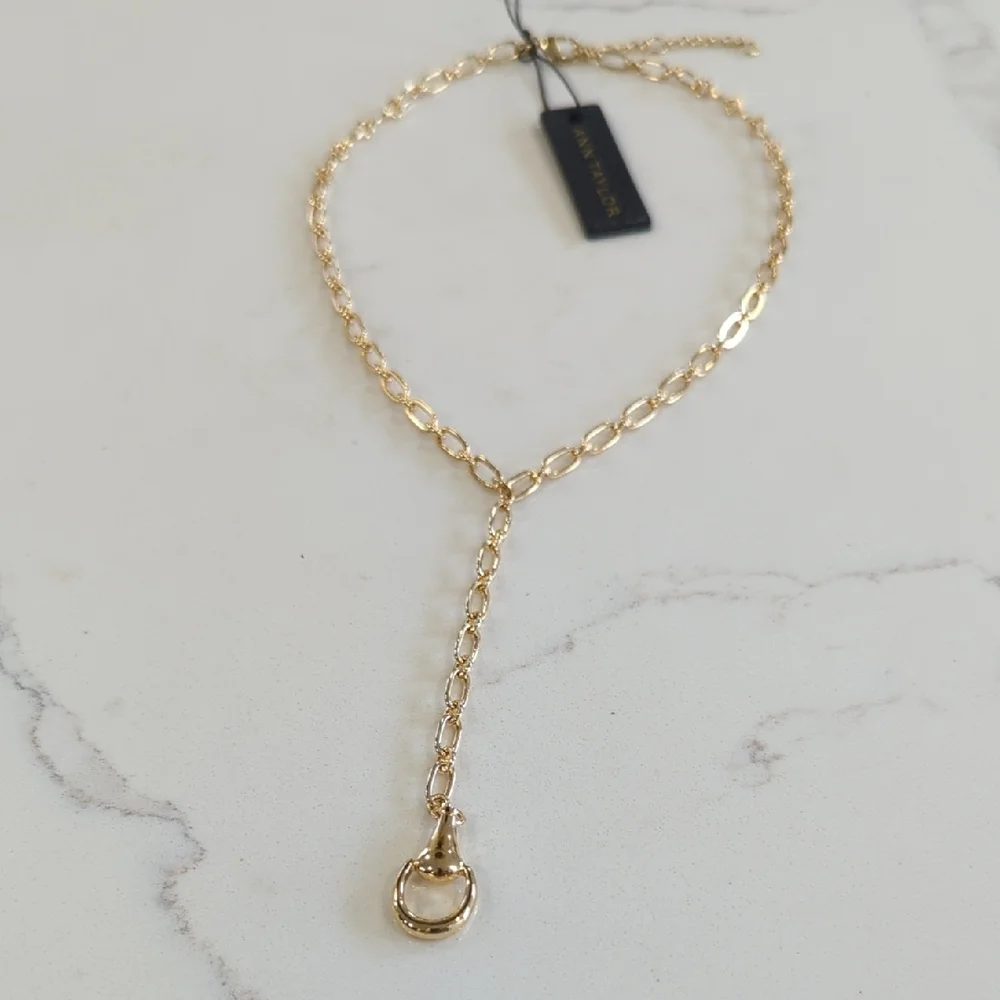 Ann Taylor Gold Link Lariat Necklace with Ring Drop - Picture 6 of 8